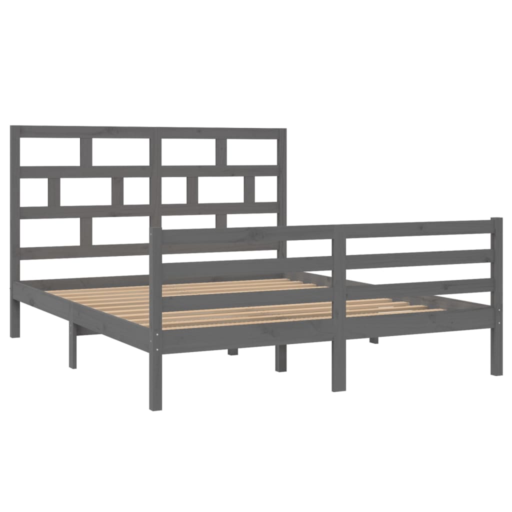 vidaXL Bedframe massief hout grijs 150x200 cm 5FT King Size