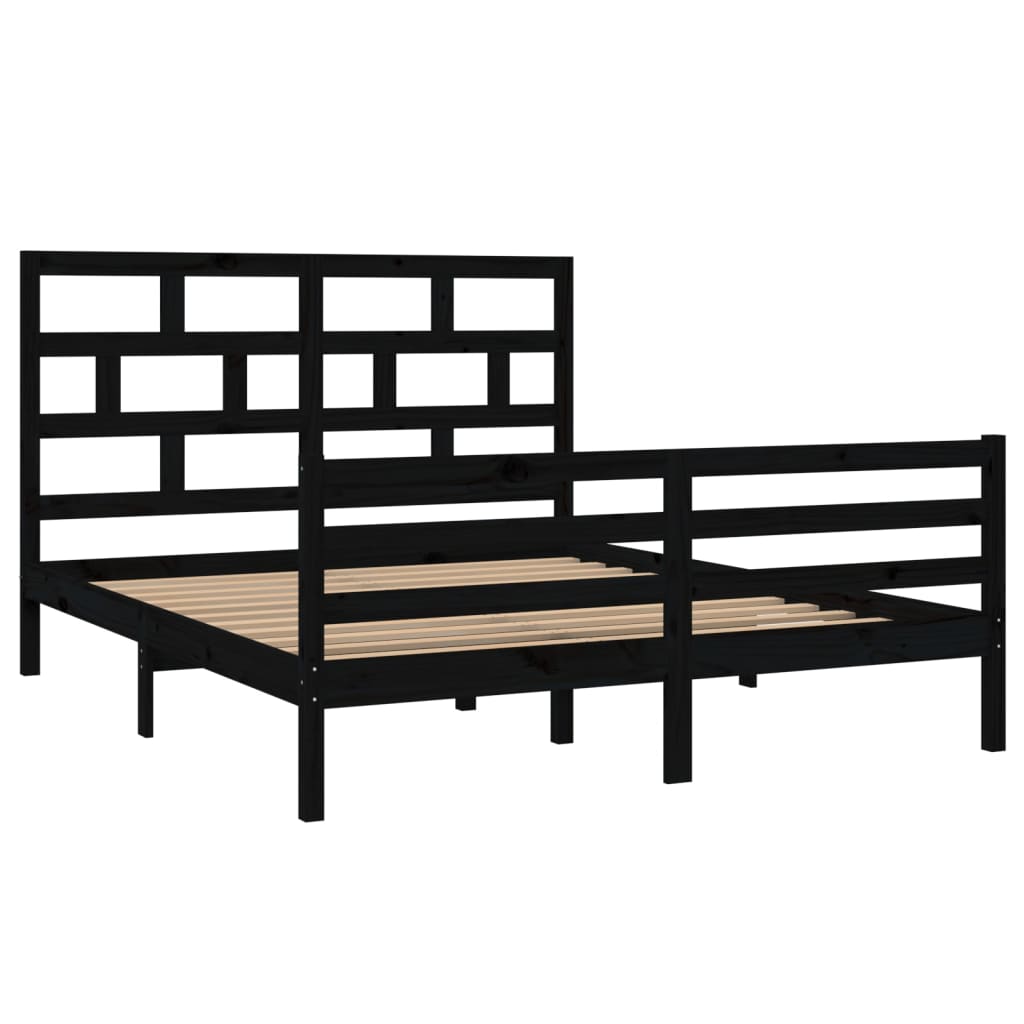 vidaXL Bedframe massief hout zwart 150x200 cm 5FT King Size