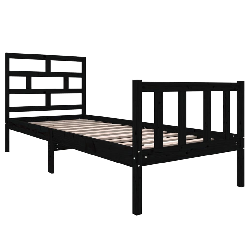vidaXL Bedframe massief grenenhout zwart 75x190 cm afbeelding