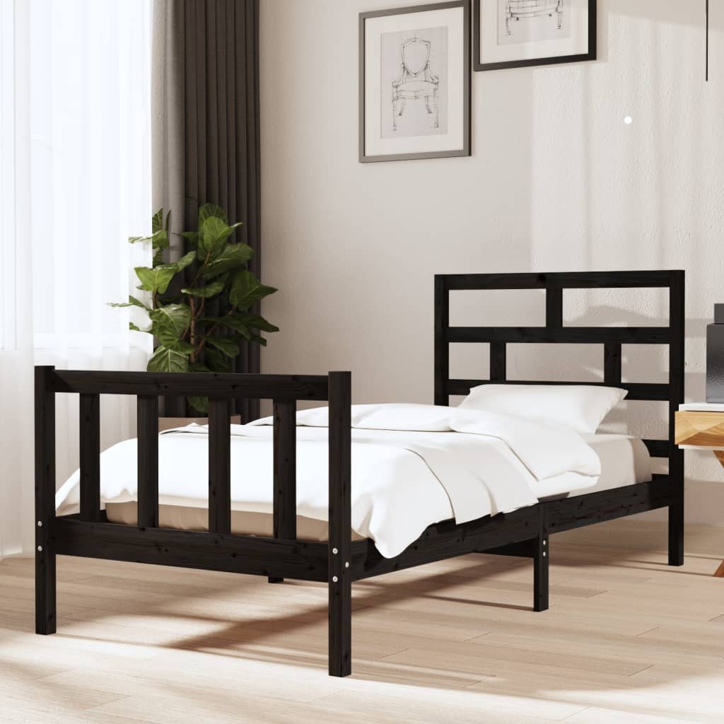 Rám postele černý masivní borovice 90 x 190 cm jednolůžko