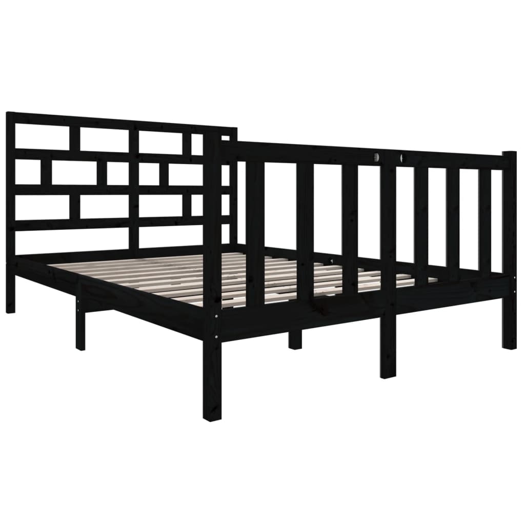 vidaXL Cadre de lit sans matelas noir bois de pin massif