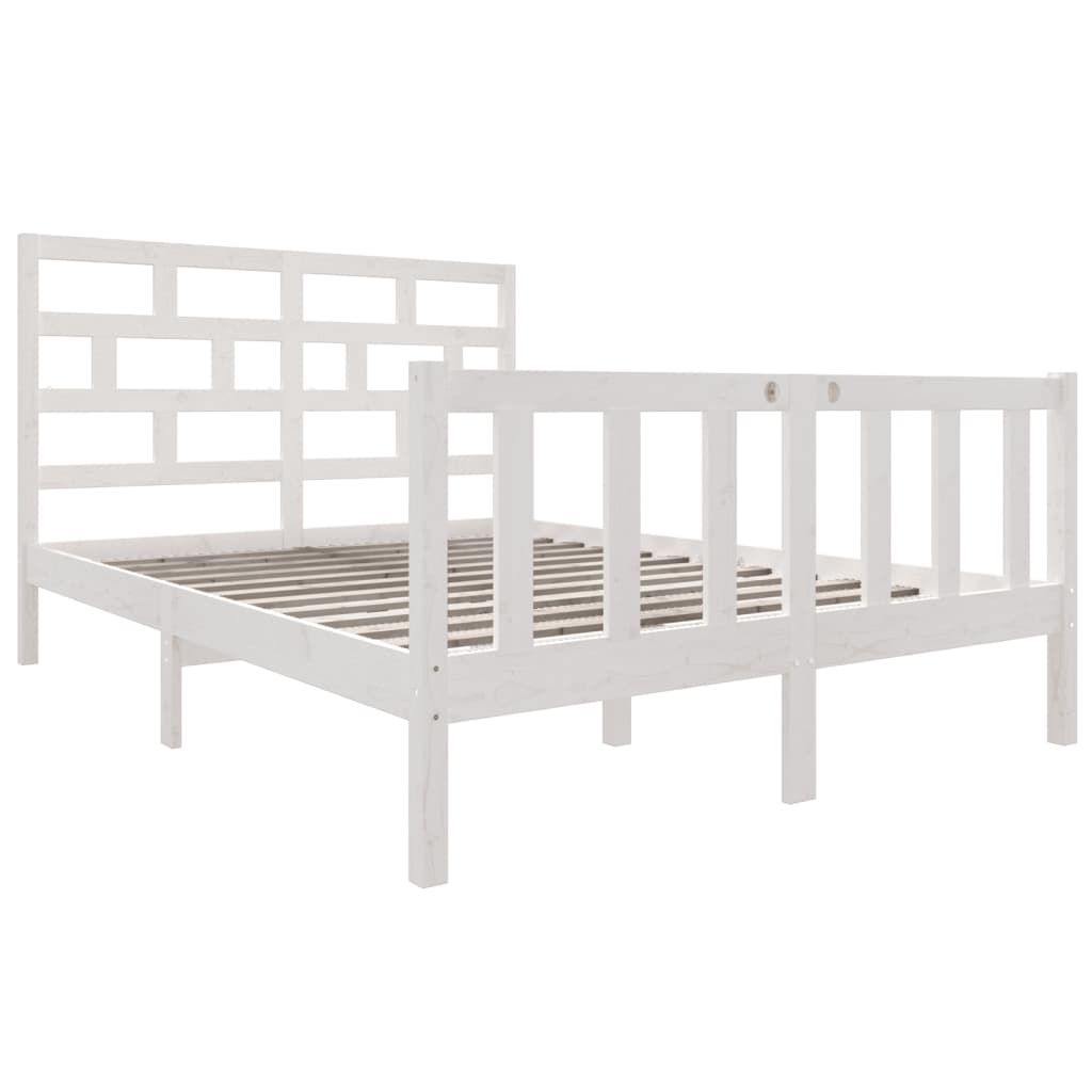 vidaXL Bedframe massief grenenhout wit 135x190 cm 4FT6 Double afbeelding