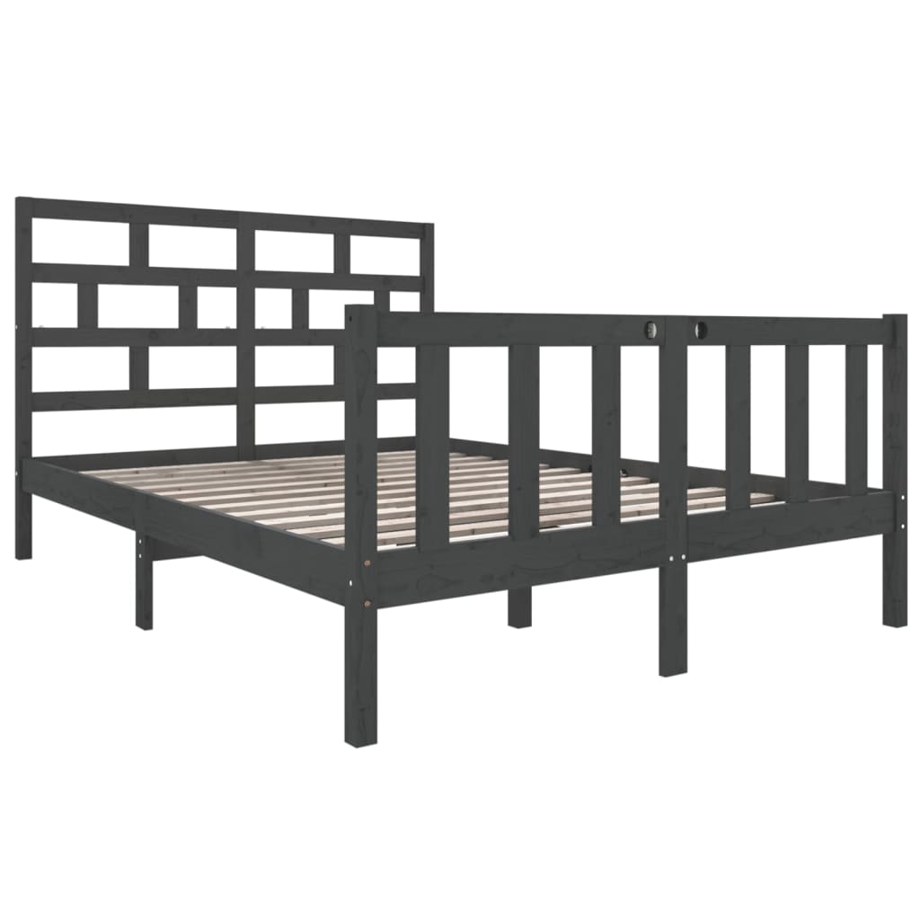 vidaXL Bedframe massief grenenhout grijs 135x190 cm