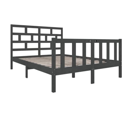 vidaXL Bedframe massief grenenhout grijs 135x190 cm