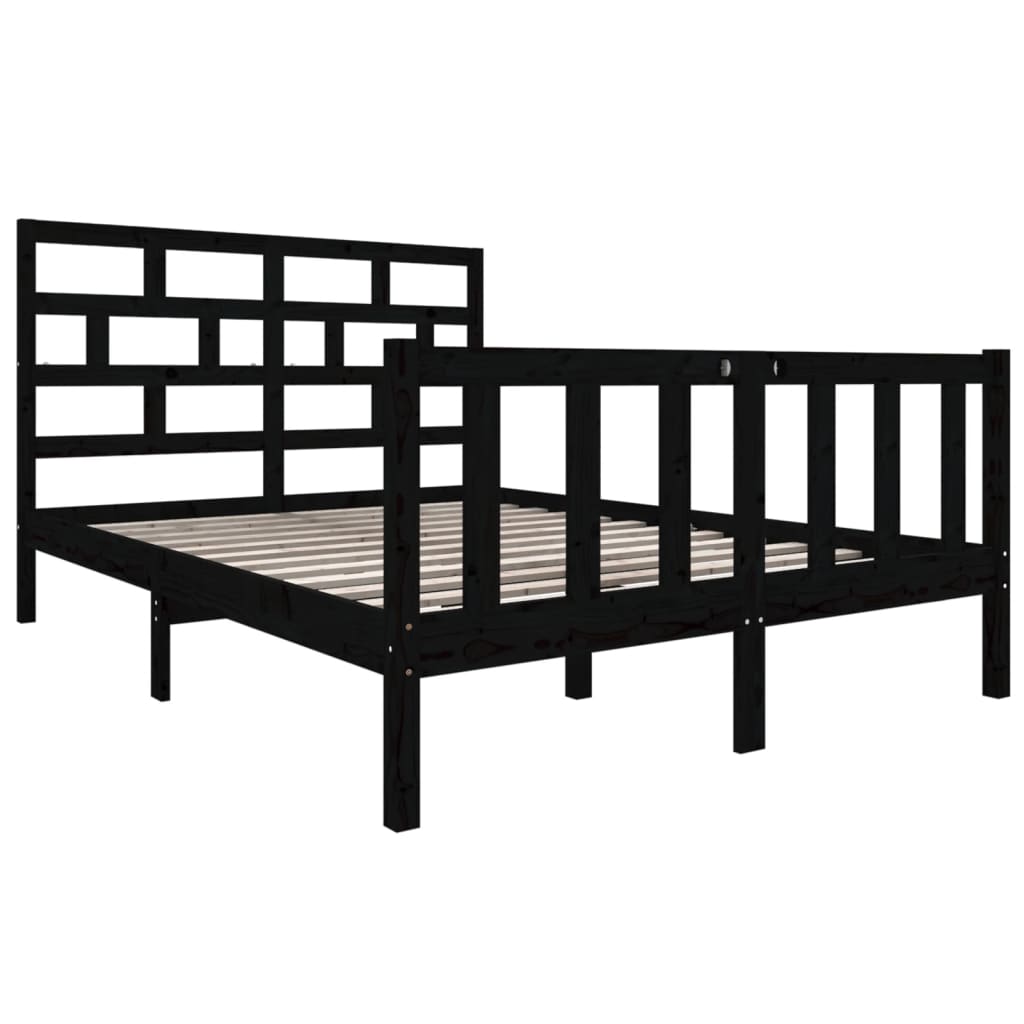 vidaXL Bedframe massief grenenhout zwart 135x190 cm 4FT6 Double