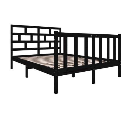 vidaXL Рамка за легло, черна, масивен бор, 140х190 см
