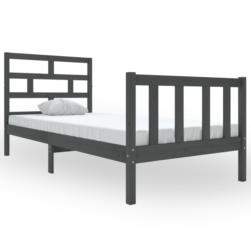 vidaXL Bedframe massief grenenhout grijs 90x200 cm