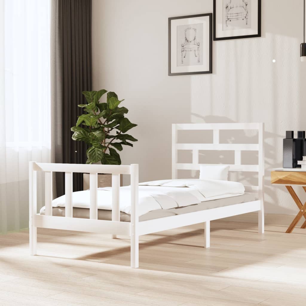 vidaXL Estrutura de cama 100x200 cm pinho maciço branco