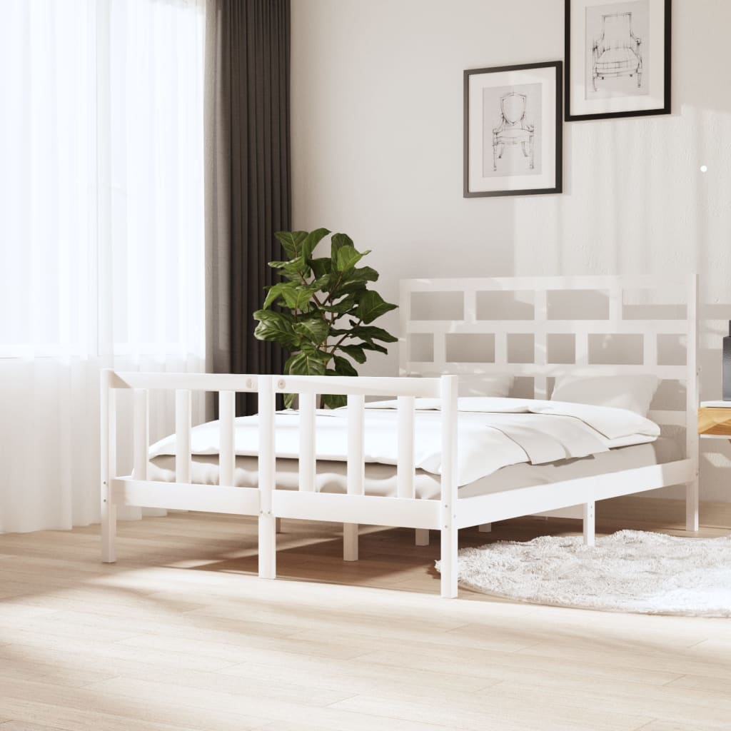 vidaXL Cadru de pat, alb, 140×200 cm, lemn masiv de pin