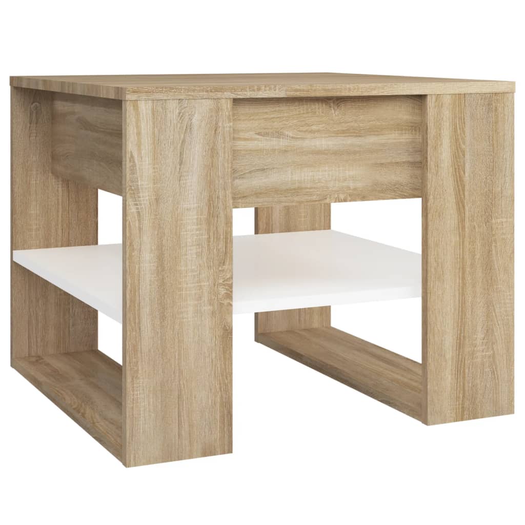 Image of vidaXL Coffee Table White and Sonoma Oak 55.5x55x45 cm Engineered Wood