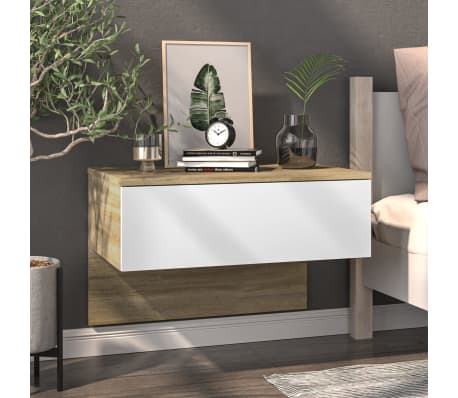 vidaXL Sieninės naktinės spintelės, 2vnt., baltos/ąžuolo spalvos