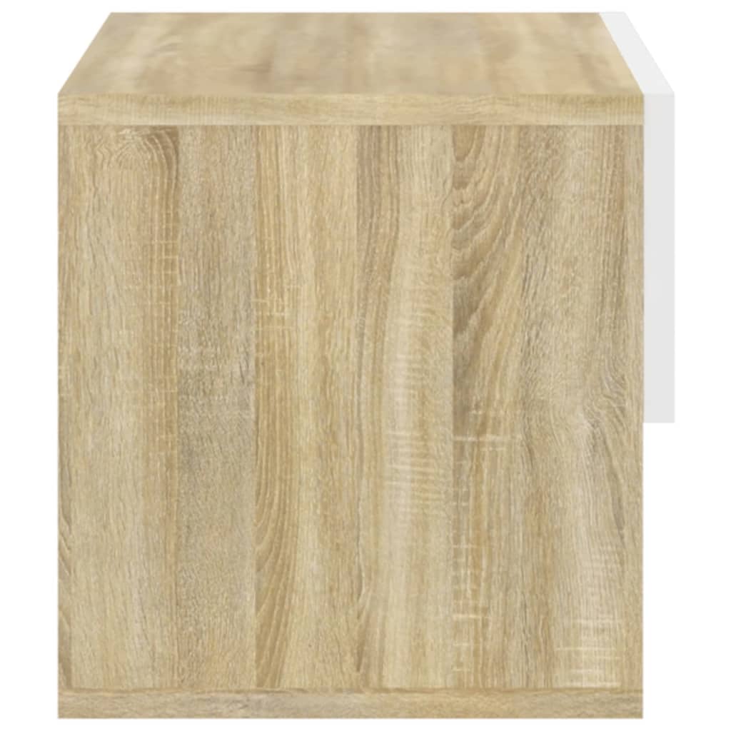 Noptiere de perete, 2 buc., alb/stejar sonoma, lemn prelucrat