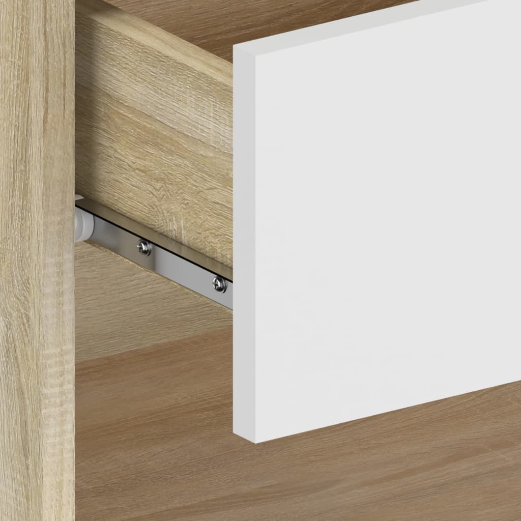 Noptiere de perete, 2 buc., alb/stejar sonoma, lemn prelucrat