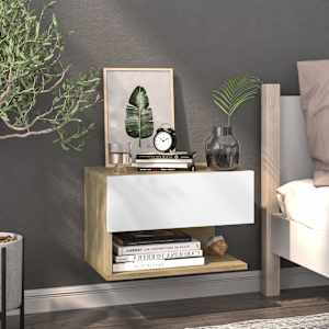 vidaXL Sieninės naktinės spintelės, 2vnt., baltos/ąžuolo spalvos