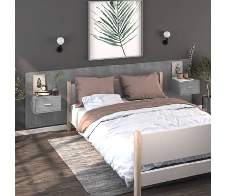 vidaXL Mesa de cabeceira montagem na parede cinzento cimento