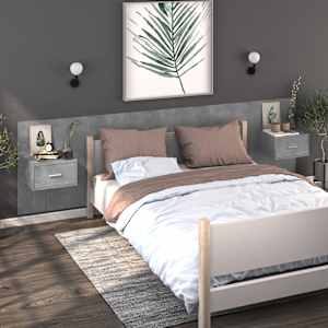 vidaXL Mesa de cabeceira montagem na parede cinzento cimento