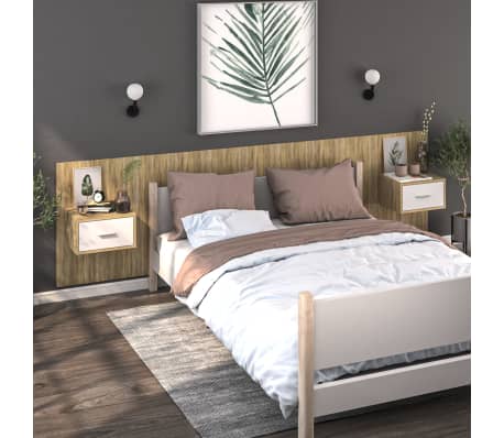 vidaXL sienas naktsskapītis, balta un ozolkoka krāsa