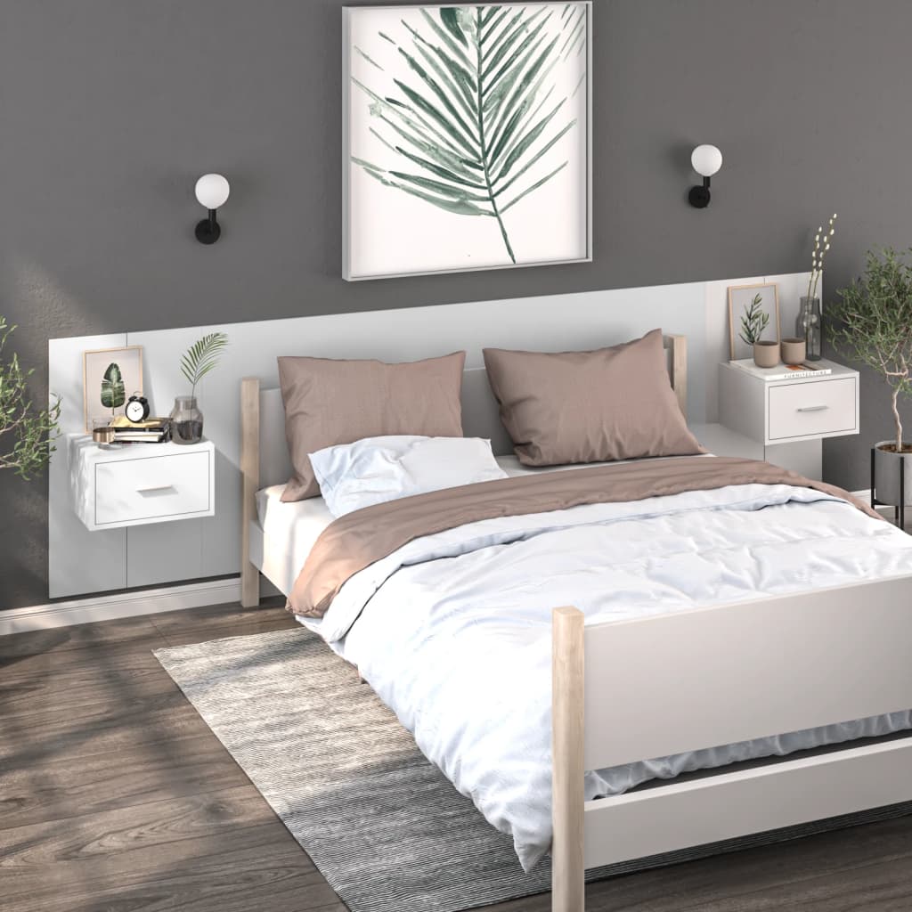 ML-Design Set di 2 Comodini Sospesi con 2 Cassetti 42 x 29 x 30 cm in  Truciolato Bianco Lucido Mobiletti Pensili Moderni Mensole Montaggio a  Parete Armadietti da Notte Portaoggetti per Camera da Letto