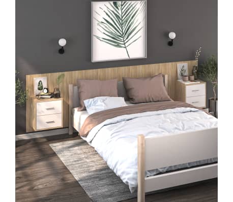 vidaXL Nachtkastje wandgemonteerd wit en sonoma eikenkleurig