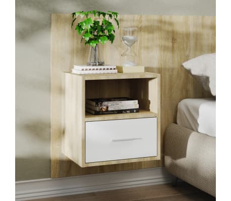 vidaXL Noptiere de perete, 2 buc., alb și stejar sonoma