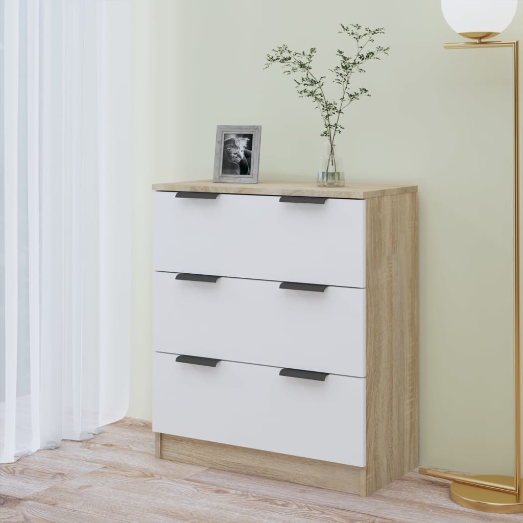 vidaXL Sideboard Weiß und Sonoma-Eiche 60x30x70 cm Holzwerkstoff