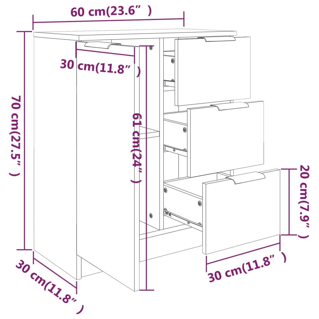 Sideboard Schwarz 60x30x70 cm Holzwerkstoff | Stepinfit.de