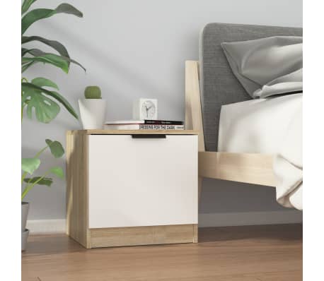 vidaXL Naktinės spintelės, 2vnt., baltos/ąžuolo spalvos, 40x39x40cm