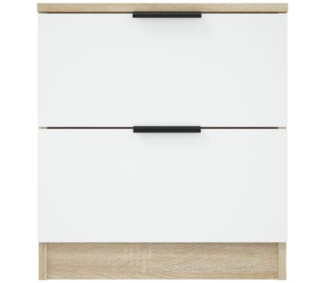 vidaXL Naktinė spintelė, baltos ir ąžuolo spalvos, apdirbta mediena