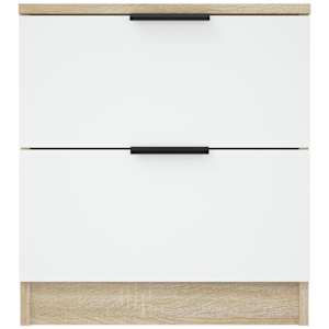 vidaXL Naktinė spintelė, baltos ir ąžuolo spalvos, apdirbta mediena