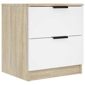 vidaXL Naktinės spintelės, 2vnt., baltos ir ąžuolo, apdirbta mediena