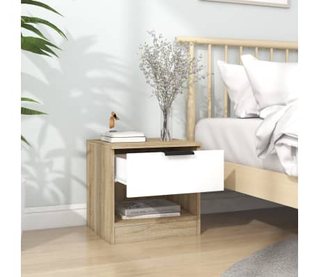 vidaXL Naktinės spintelės, 2vnt., baltos ir ąžuolo, apdirbta mediena