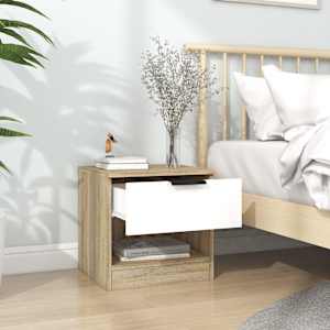 vidaXL Naktinės spintelės, 2vnt., baltos ir ąžuolo, apdirbta mediena