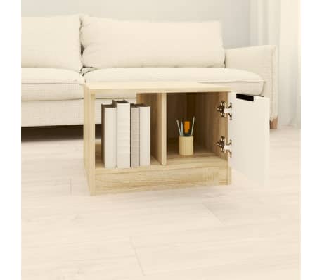 vidaXL Salongbord hvit og sonoma eik 50x50x36 cm sponplate
