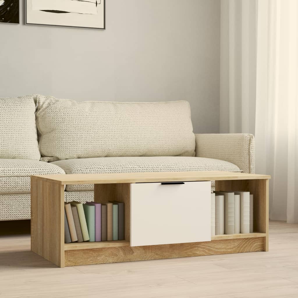 vidaXL sofabord 102x50x36 cm konstrueret træ hvid og sonoma-eg