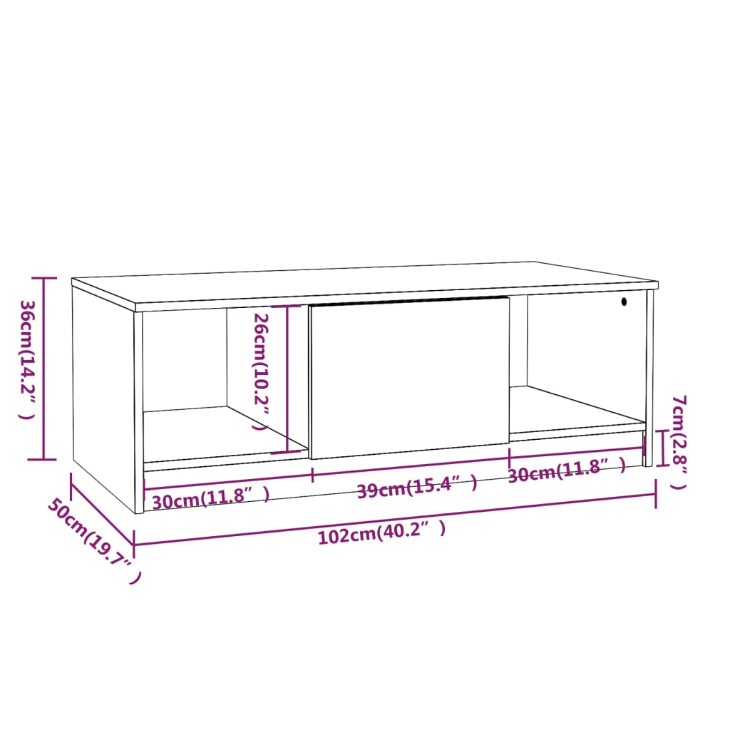 Klubska mizica visok sijaj bela 102x50x36 cm konstruiran les