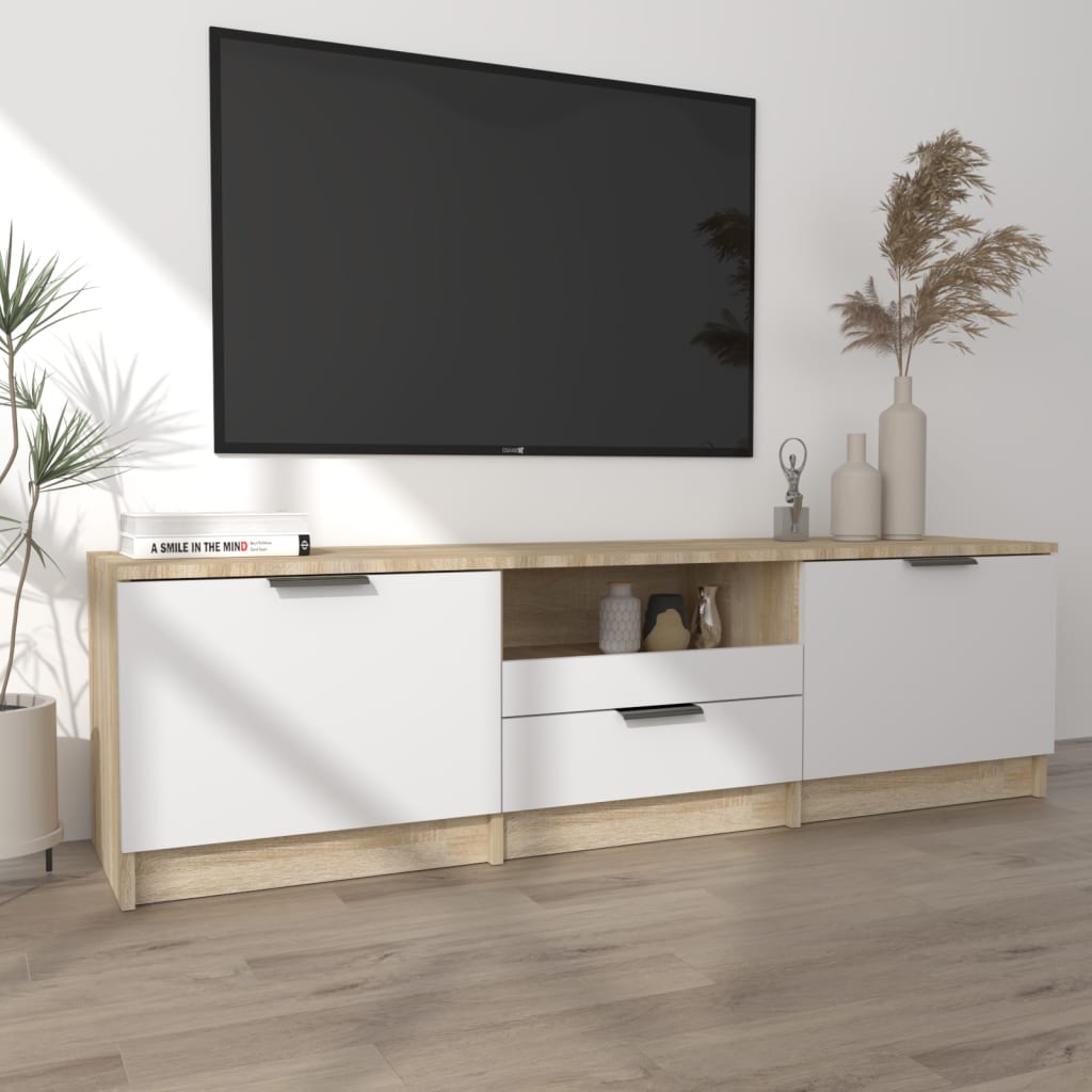 

vidaXL Tv-meubel 140x35x40 cm bewerkt hout wit en sonoma eikenkleurig