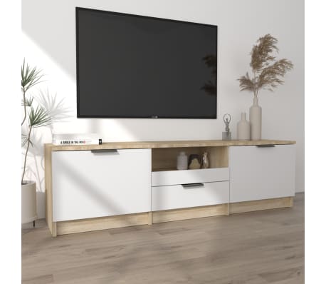 vidaXL Televizoriaus spintelė, balta/ąžuolo, 140x35x40cm, mediena