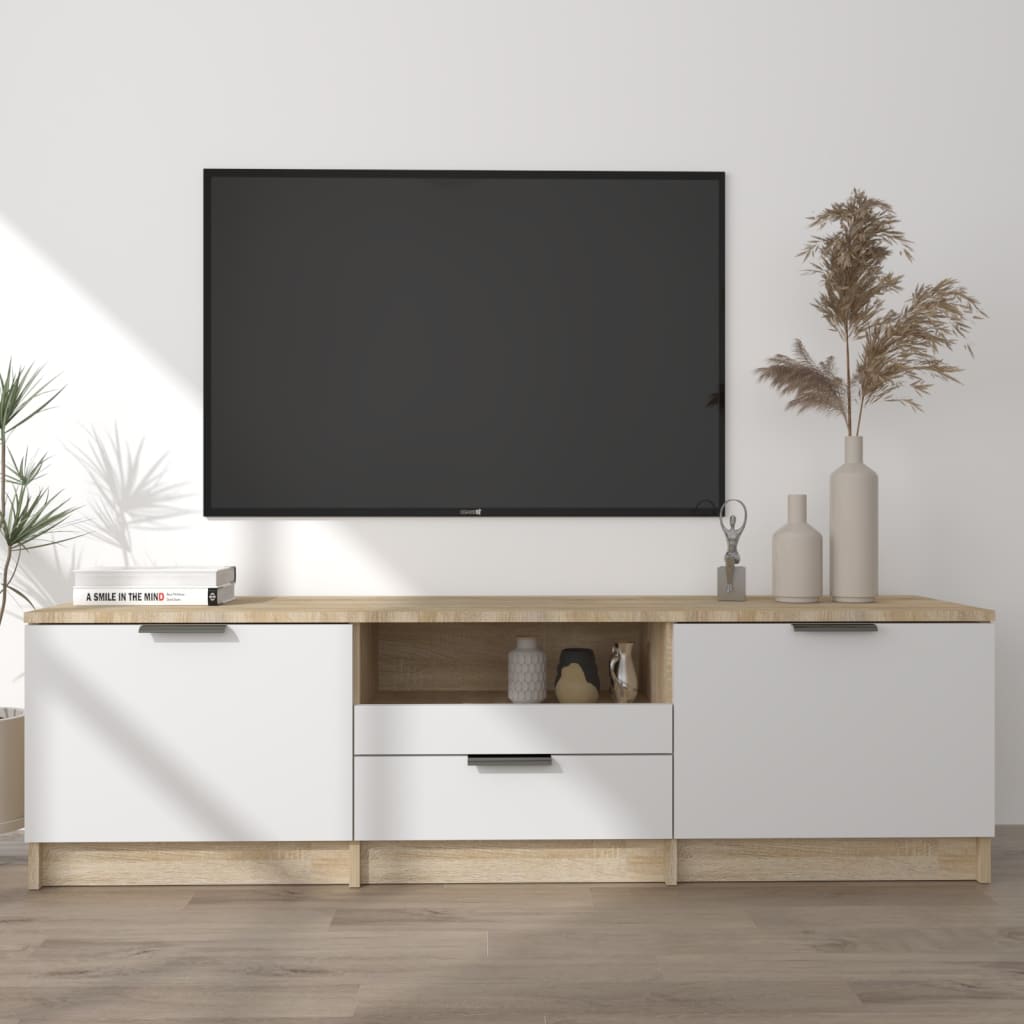 vidaXL Comodă TV, alb și stejar sonoma, 140x35x40 cm, lemn prelucrat