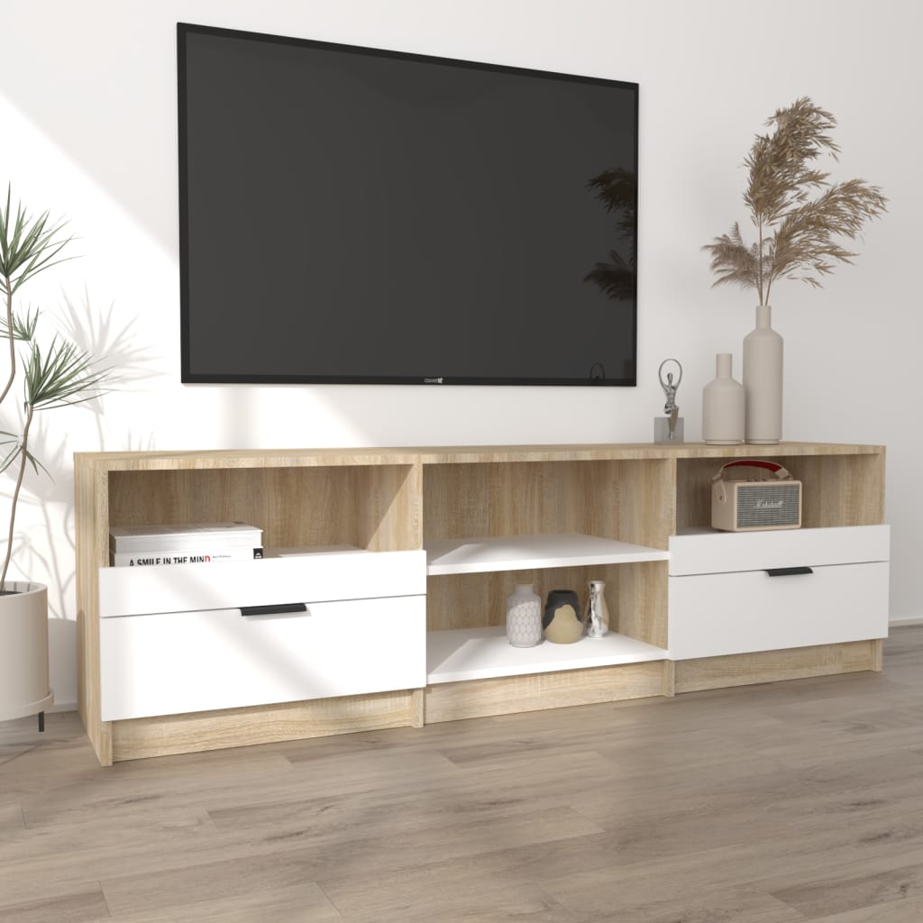 

vidaXL Tv-meubel 150x33,5x45 cm bewerkt hout wit en sonoma eikenkleur