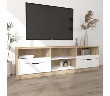 vidaXL Televizoriaus spintelė, balta/ąžuolo, 150x33,5x45cm, mediena