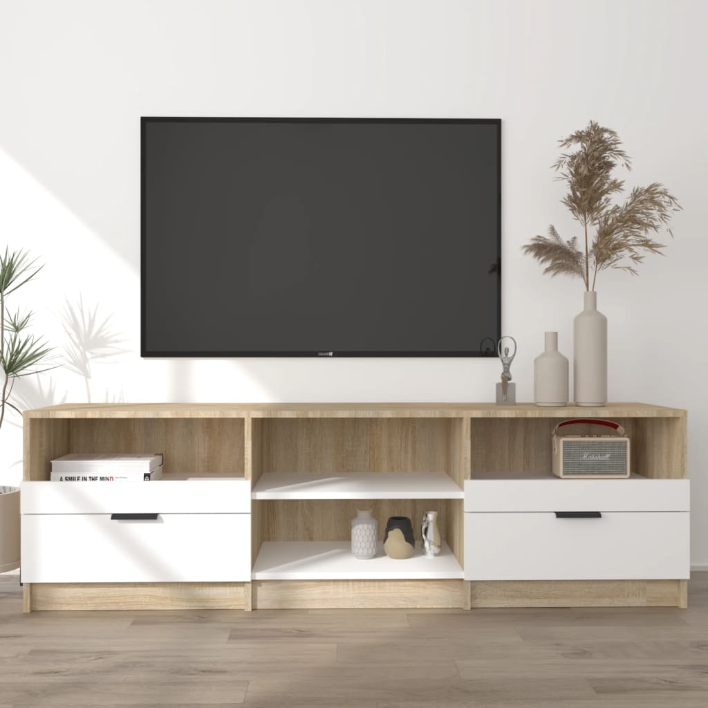 vidaXL Comodă TV, alb și stejar sonoma, 150x33,5x45 cm, lemn prelucrat