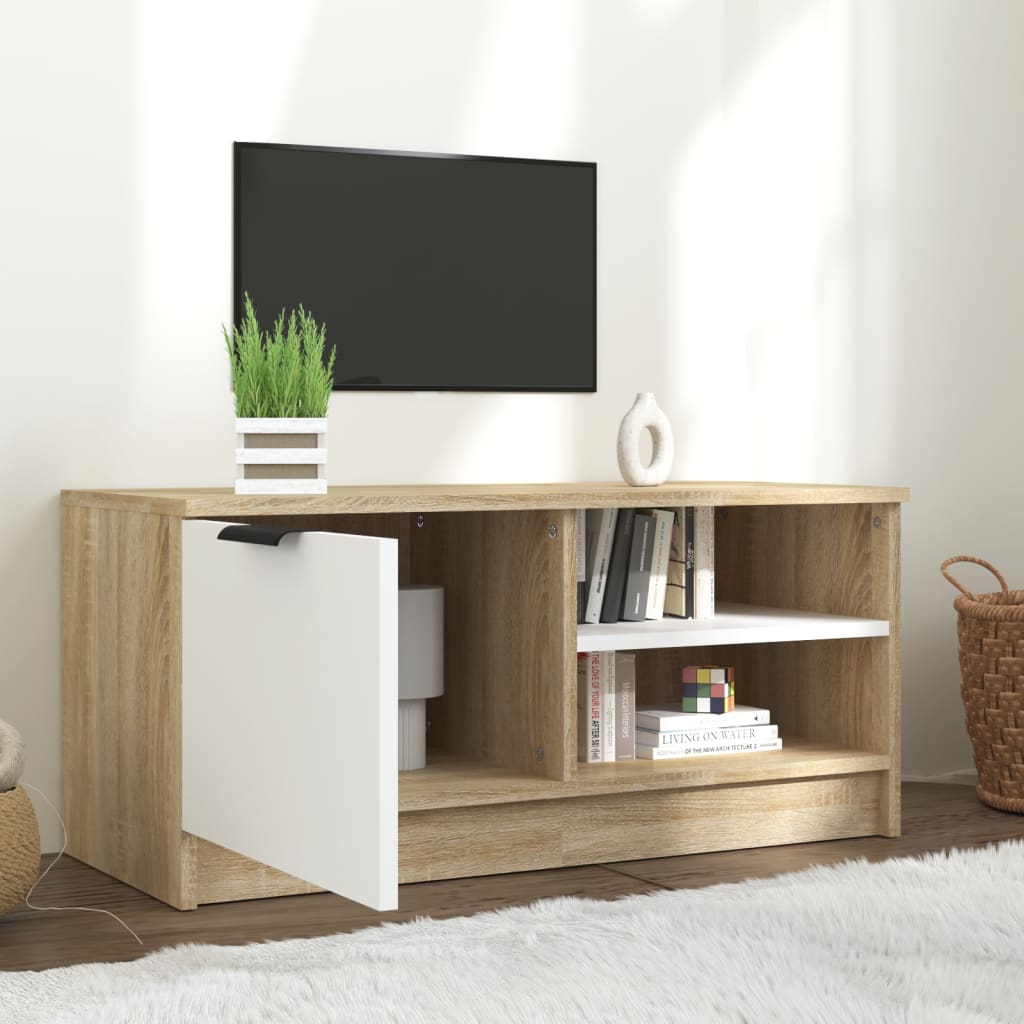 vidaXL Tv-meubel 80x35x36,5 cm bewerkt hout wit en sonoma eikenkleurig