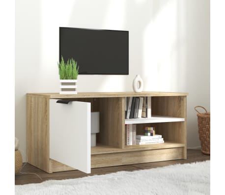 vidaXL Tv-meubel 80x35x36,5 cm bewerkt hout wit en sonoma eikenkleurig