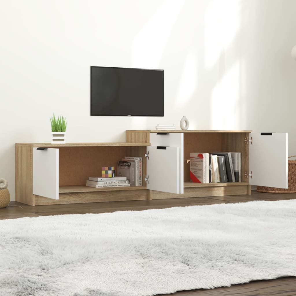 vidaXL Tv-meubel 158,5x36x45cm bewerkt hout wit en sonoma eikenkleurig afbeelding
