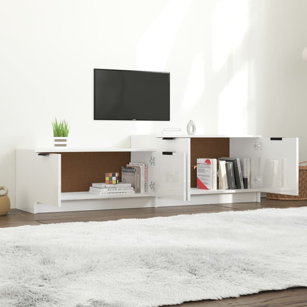 Meuble TV Blanc brillant 158,5x36x45 cm Bois d’ingénierie | meublestv.fr 4