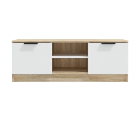 vidaXL TV Cabinet White and Sonoma Oak 102x35x36.5 cm Engineered Wood