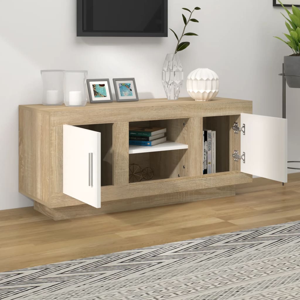

vidaXL Tv-meubel 102x35x45 cm bewerkt hout wit en sonoma eikenkleurig