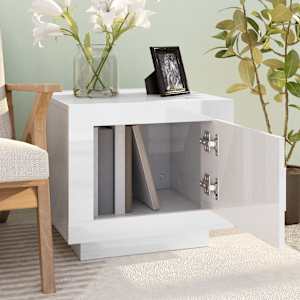 Klubska mizica visok sijaj bela 51x50x45 cm konstruiran les