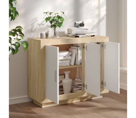 vidaXL &Scaron;oninė spintelė, balta ir ąžuolo, 92x35x75cm, apdirbta mediena