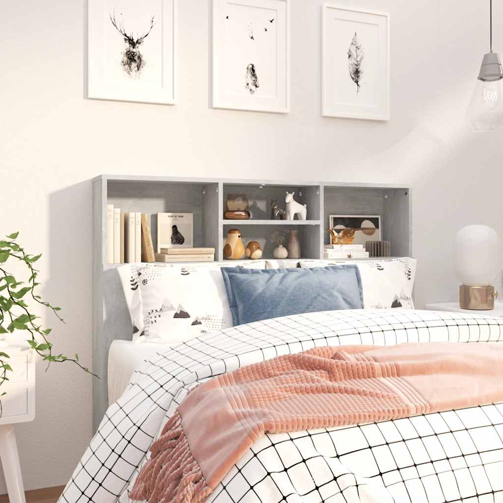 vidaXL Wezgłowie łóżka z półkami, szarość betonu, 120x19x103,5 cm